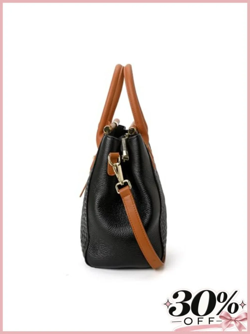 Genuine Leather Crocodile Print Satchel Handbag Large Capacity Detachable Strap